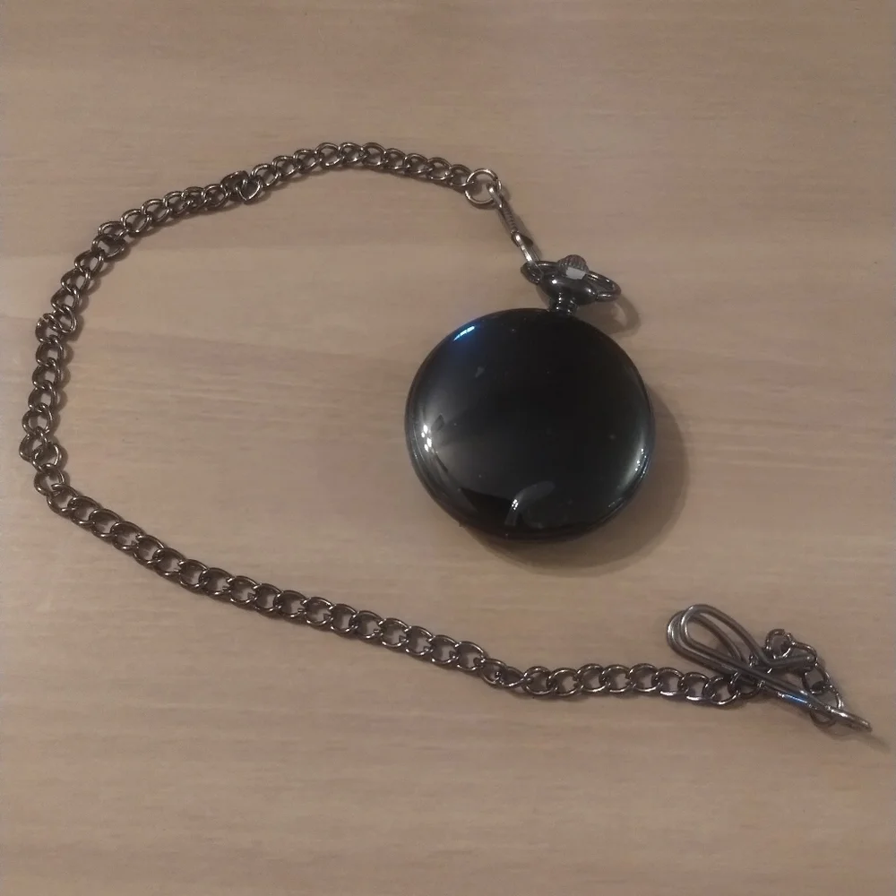 New Men's Nephew Gift Black Pocket Watch with Chain Birthday Christmas
